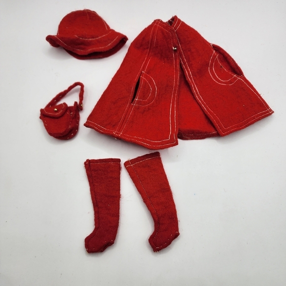 Other - 1960s Barbie Red Felt Coat Boots Bag Hat Vintage